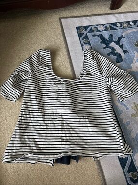 Anthropologie Navy & White Striped Scoop Neck Short Sleeve Top